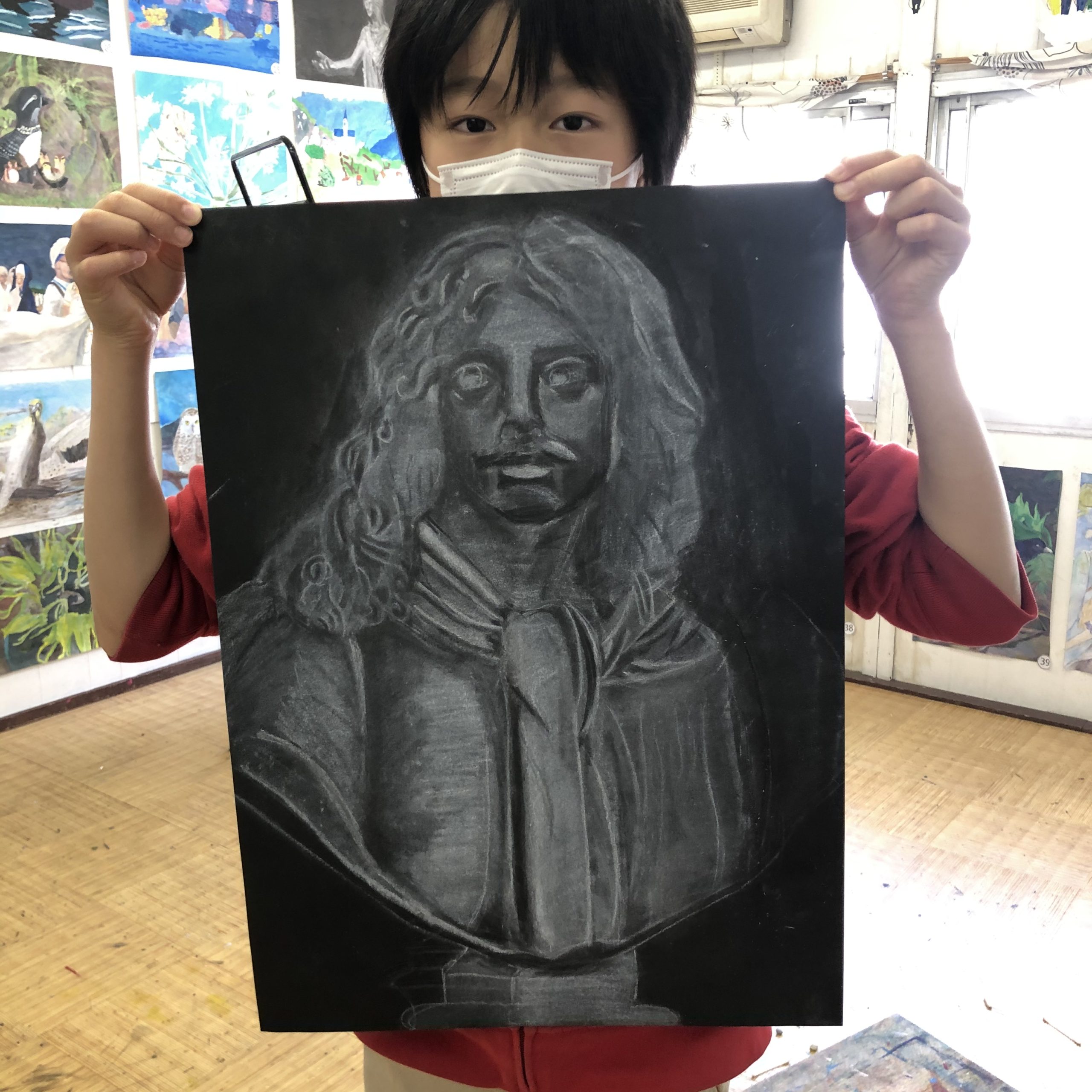 石膏像モリエールを描く（2020/03） | ウザワアートスタジオ創造絵画教室